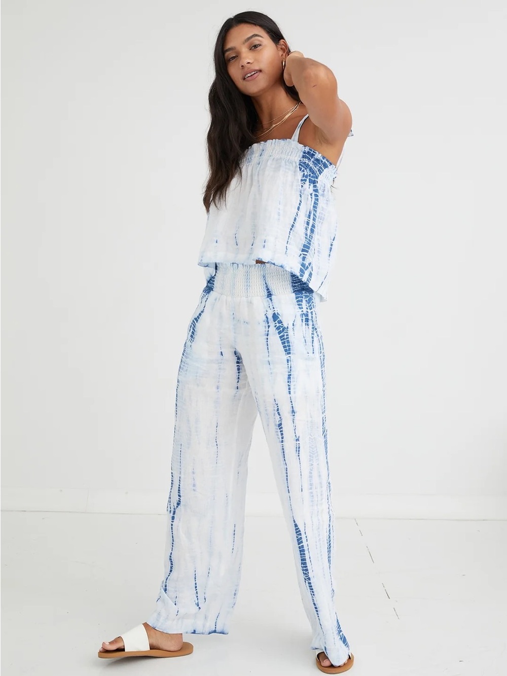 Bella Dahl Tie-Dye Wide Leg Pants in Navy and White
